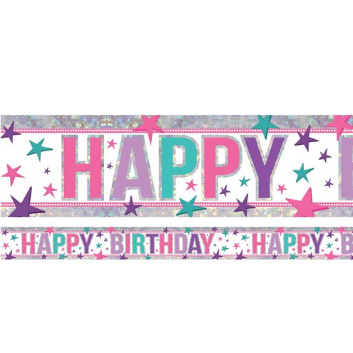 Holographic Happy Birthday Pink Foil Banner - 2.7m